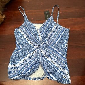 NWT Kara and Kate Blue White Twisted Front Large Tank